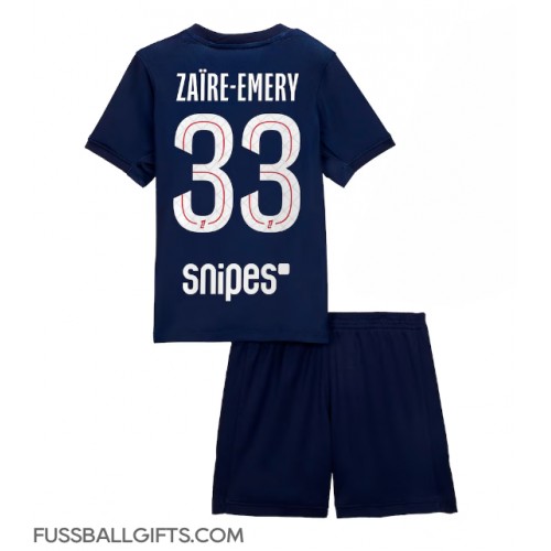Paris Saint-Germain Warren Zaire-Emery #33 Fußballbekleidung Heimtrikot Kinder 2025-26 Kurzarm (+ kurze hosen)